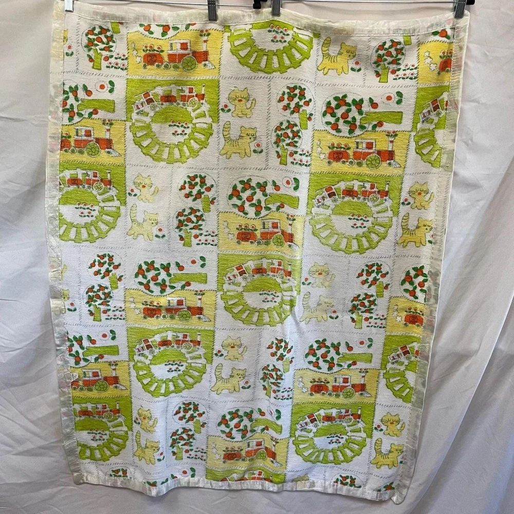 Vintage Retro Cat & Farm‎ Scene Blanket Throw Infant Children Crib
